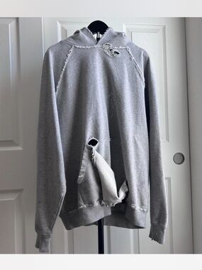 1of1 grey distressed hoodie (made by me)